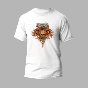white round neck t-shirt with winner skull